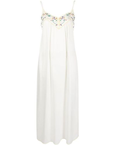 See By Chloé Embroidered-neckline Detail Dress - White