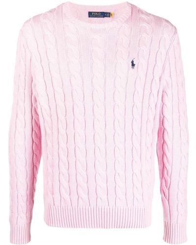 Polo Ralph Lauren Embroidered-logo Cable-knit Sweater - Pink