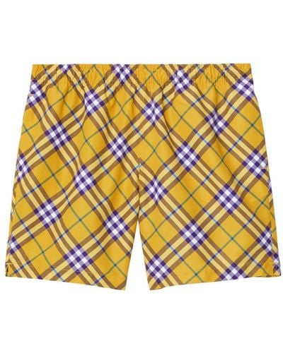 Burberry Check-print Swim Shorts - Yellow