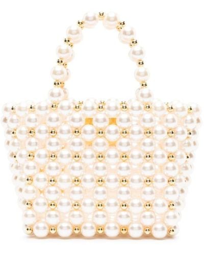 Vanina Mini sac cabas Rêveries orné de perles - Blanc