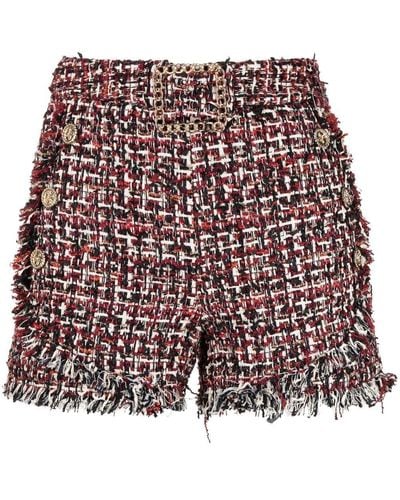 Edward Achour Paris Rough-cut Tweed Shorts - Red