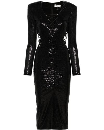 Nissa Sequined Lace-up Midi Dress - Black