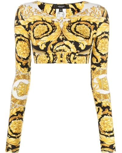 Versace Cropped-Sweatshirt mit Barocco-Print - Gelb