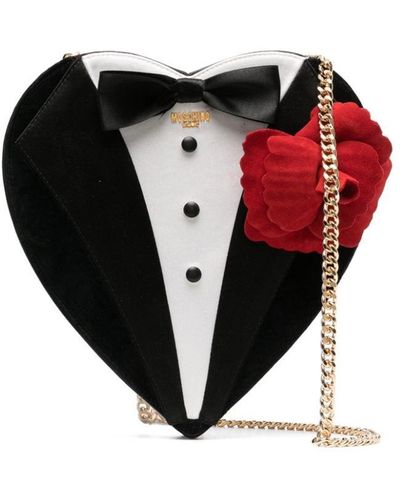 Moschino Heart-shaped Floral Appliqué Crossbody Bag - Black