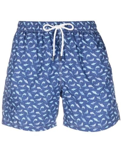 Fedeli Madeira Dolphin-print Swim Shorts - Blue