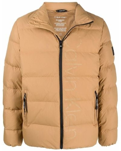 Calvin Klein Quilted-finish Padded Coat - Natural