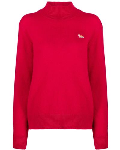Maison Kitsuné Logo-appliqué Wool Sweater - Red