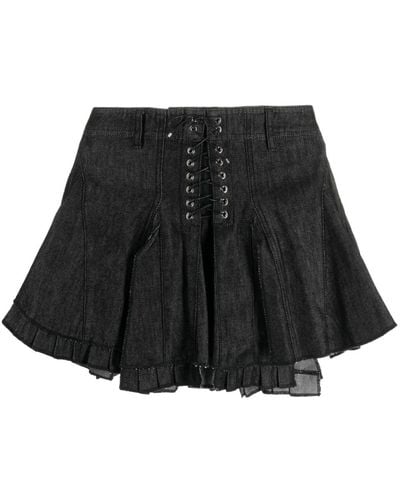Ludovic de Saint Sernin Mirage Lace-up Denim Miniskirt - Black