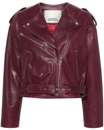 Isabel Marant Leather Cropped Biker Jacket - Purple