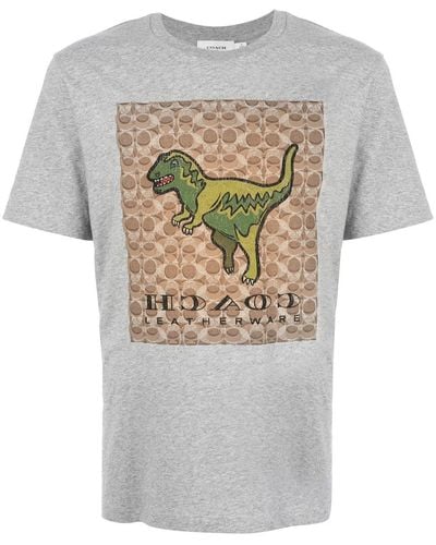COACH Camiseta con motivo de dinosaurio - Gris