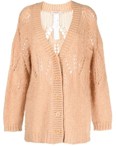 Twin Set Oversized Pointelle-knit Cardigan - Natural