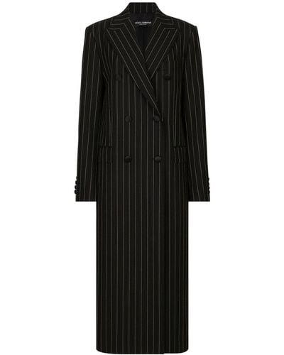 Dolce & Gabbana Cappotto doppiopetto gessato in tela di lana - Nero