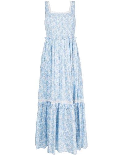 LoveShackFancy Brentlin Floral-print Cotton Dress - ブルー