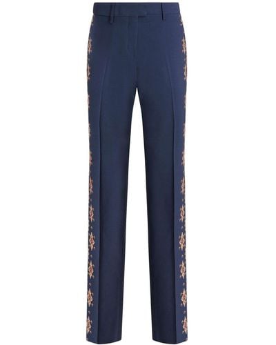 Etro High-waisted Paisley-print Tailored Pants - Blue