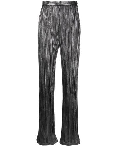 Styland Pleated Satin Straight Trousers - Grey