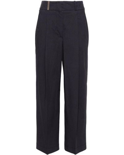 Peserico Pressed-crease Poplin Tapered Trousers - Blue