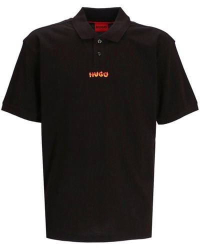 HUGO Logo-print Cotton Polo Shirt - Black