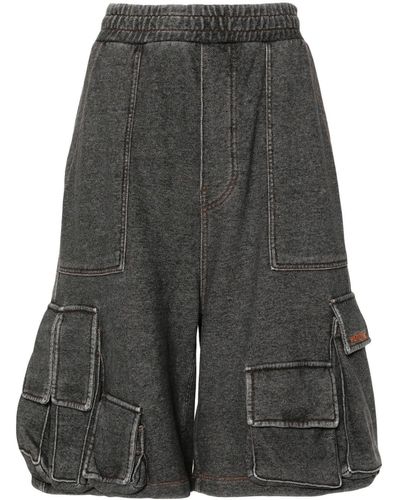 we11done Black Cotton Cargo Track Shorts - Gray