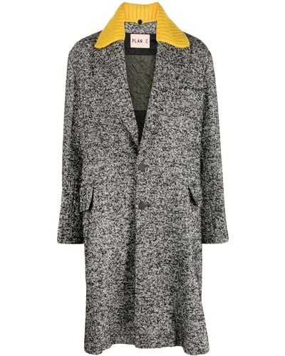 Plan C Detachable-collar Single-breasted Midi Coat - Gray