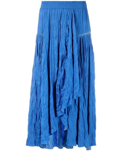 Maje Checked Asymmetric Midi Skirt - Blue