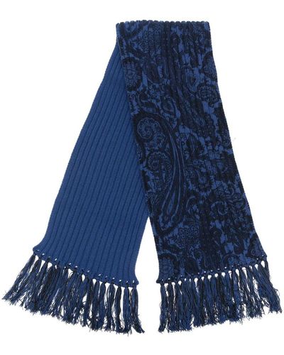 Etro Ribbed-knit Tassel-trim Scarf - Blue