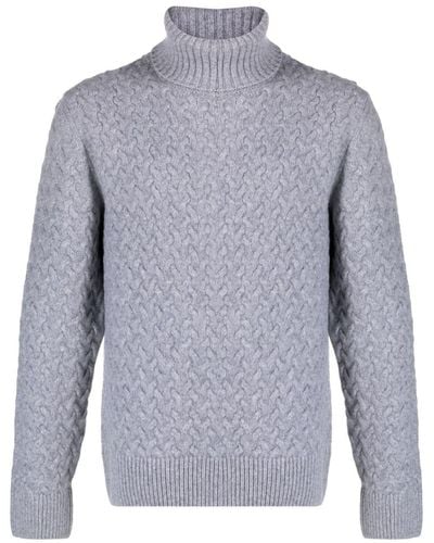 BOSS Roll-neck Wool Cashmere-blend Sweater - Blue