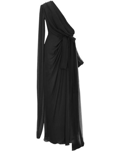 Saint Laurent One-shoulder Silk Midi Dress - Black