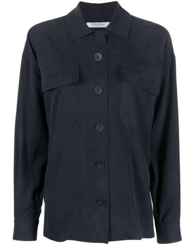 Max Mara Long-sleeve Button-up Silk Shirt - Blue