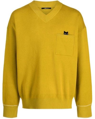 ZZERO BY SONGZIO Trace Pocket Panther V-neck Sweater - Yellow