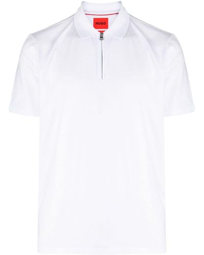 HUGO Half-zip Cotton-blend Polo Shirt - White