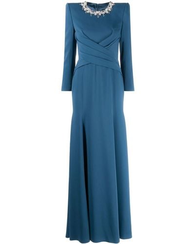 Jenny Packham Plaza Beaded-collar A-line Dress - Blue