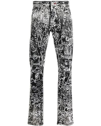 Philipp Plein All-over Graphic-print Jeans - Gray