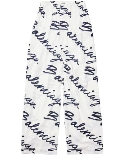 Balenciaga Pyjama-Hose mit Logo - Weiß
