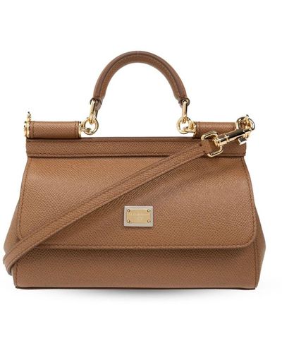 Dolce & Gabbana Small Sicily Grained Leather Tote Bag - Brown