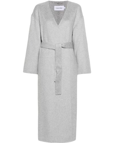 Calvin Klein Wrap-design Belted Coat - Grey