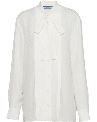 Prada Crepe-de-chine Jacquard Shirt - White
