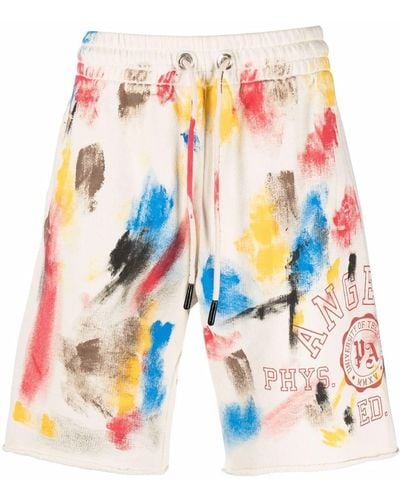 Palm Angels Pantalones cortos de chándal College con efecto de pintura - Blanco