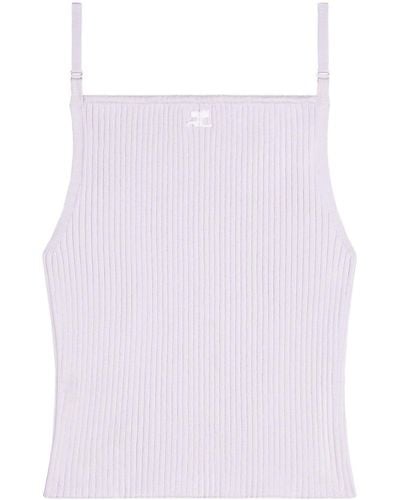 Courreges Logo-embroidered Ribbed Tank Top - White