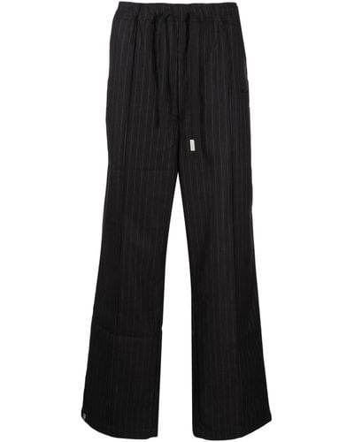 Izzue Pinstripe Elasticated-waist Straight-leg Pants - Black