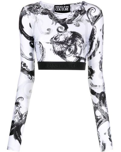 Versace Watercolour Couture-print Crop Top - White