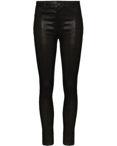 PAIGE Hoxton Leather Skinny Trousers - Black
