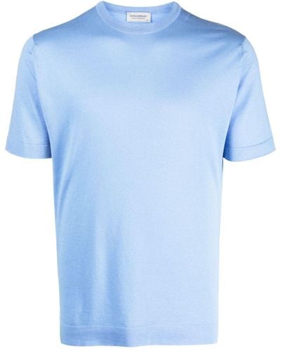 John Smedley T-shirt en coton à col rond - Bleu