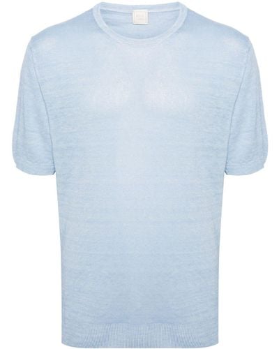 120% Lino Fein gestricktes T-Shirt aus Leinen - Blau