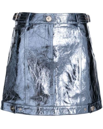 Versace X Dua Lipa Metallic Leather Miniskirt - Blue