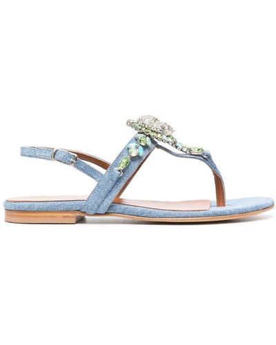 Philipp Plein Embellished Thong Strap Sandals - Blue