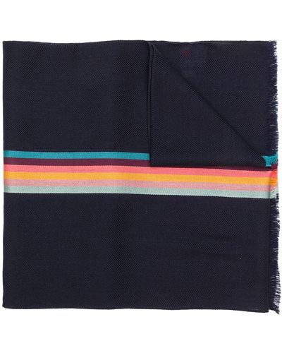 Paul Smith Artist Stripe Band Visgraat Sjaal - Blauw