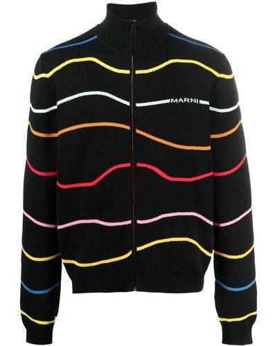 Marni Stripe-pattern Cotton Cardigan - Black