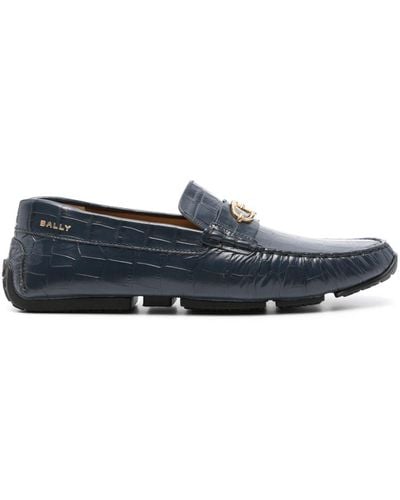 Bally Embossed Crocodile-effect Loafers - Blue