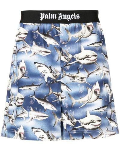 Palm Angels Shorts Met Print - Blauw
