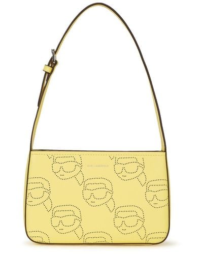 Karl Lagerfeld Ikonik Perforated Leather Shoulder Bag - Yellow